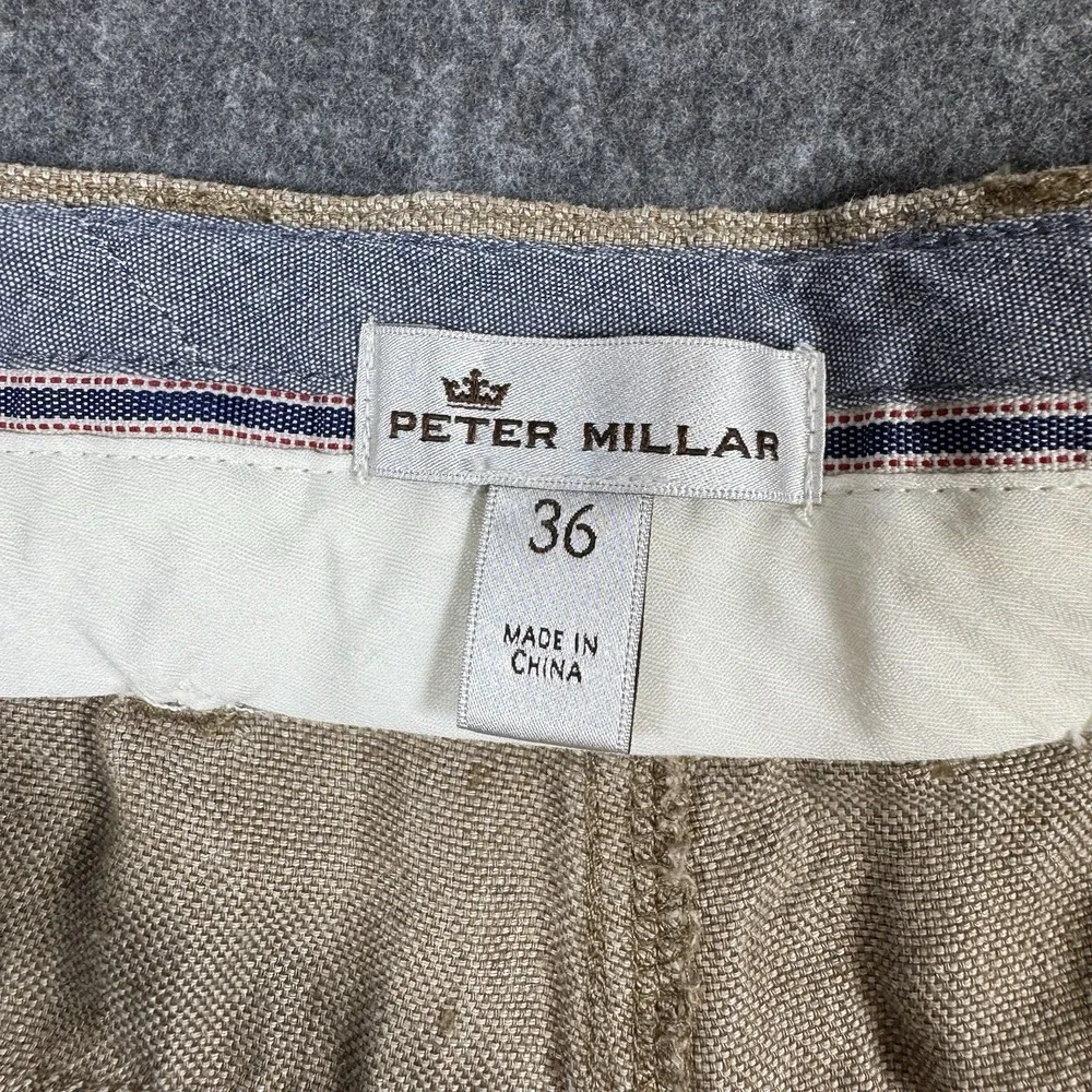 Peter Millar Men's 36 Linen Pants Tan Beige Straight Leg 5 Pocket Casual